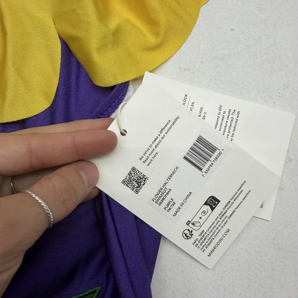 Mini Rodini Swimsuit Girls 6-7Y Purple Flower Halterneck One Piece NWT UPF 50+